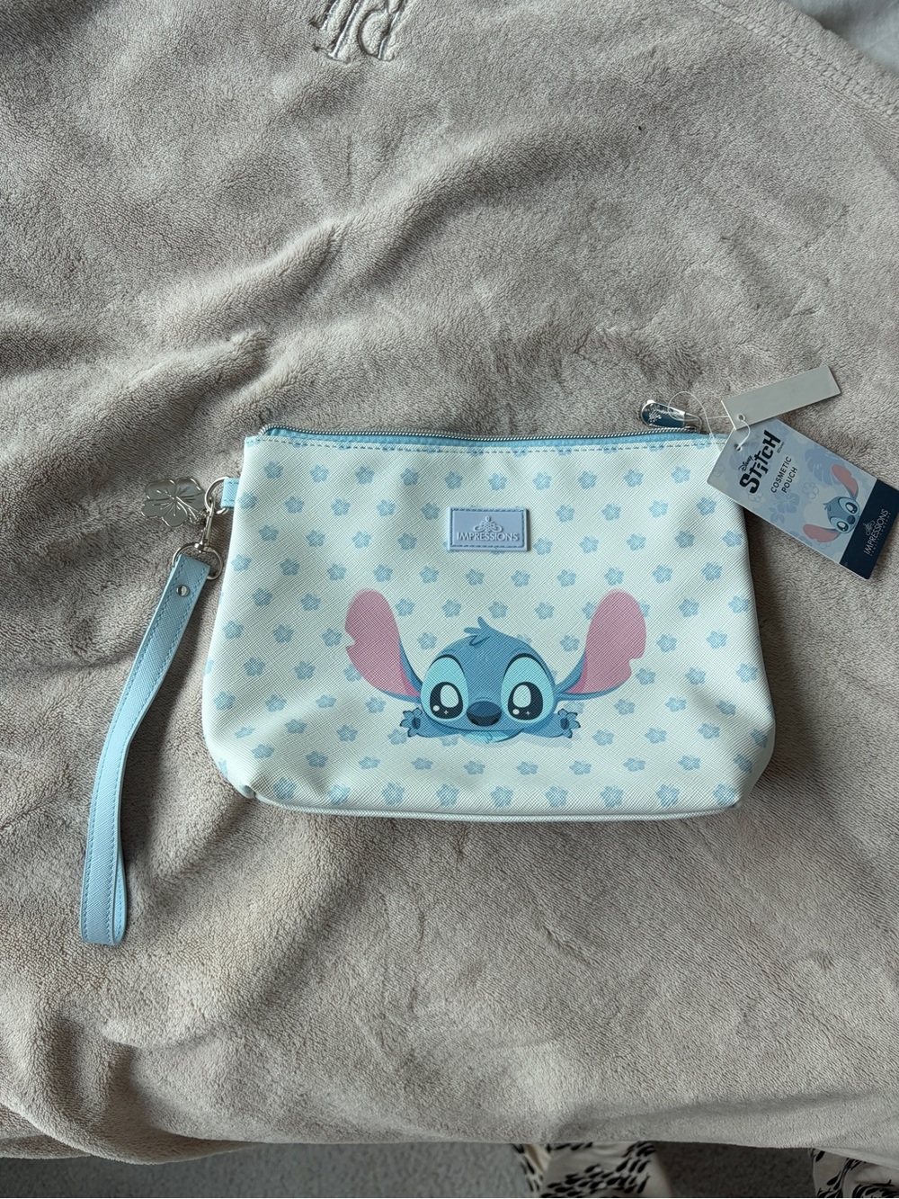 ✨ Disney Stitch Cosmetic / Wristlet Bag with Hibiscus charm and strap ✨